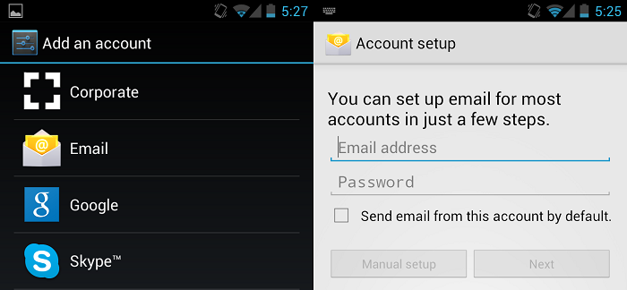 how to manually add email accounts to android devices setup email on android